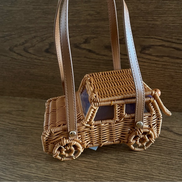 Tommy Bahama Tan Woven Rattan Car-Shaped Satchel - Picture 16 of 16